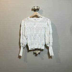 Zara stretch knit Pointelle sweater. Med. EUC.
